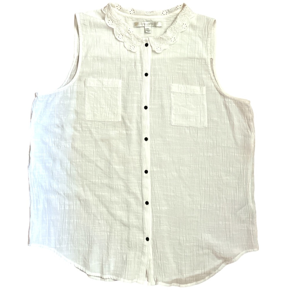 Women’s Lauren Conrad Crisp White Sleeveless Dainty Lace Collar Top Shirt, XXL